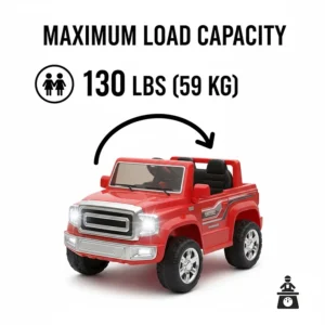 Graphic showing the maximum load capacity for a 12 volt ride on toy with two seats.