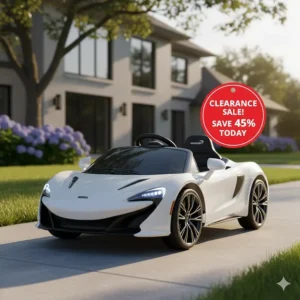 Licensed 12v luxury ride-on sports car for toddlers featuring a clearance discount.