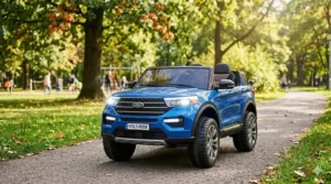 A miniature battery-powered electric SUV designed for a 3-year-old with working headlights.