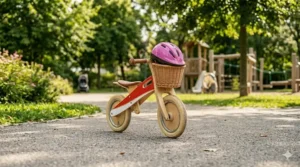 A lightweight wooden balance bike designed to help 4-year-olds transition to two-wheeled cycling.