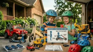 Illustration showing the average height of a 4-year-old compared to a standard electric ride-on toy for proper fit.