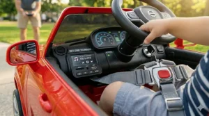 Diagram highlighting the soft-start technology that prevents sudden jerks for 2 year old riders.