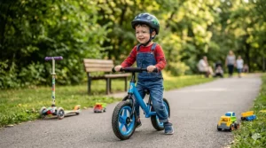Graphic illustration of a lightweight balance bike designed for 4-year-old boys' coordination.