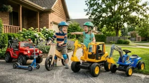Lightweight wooden balance bike without pedals to help 4-year-olds transition to a traditional bicycle.