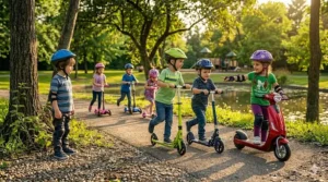 A pink adjustable 3-wheel scooter suitable for 5-year-old beginners.