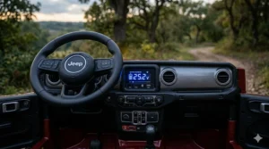 Realistic dashboard of a 24V ride-on car featuring Bluetooth connectivity, LED lights, and a battery life indicator.