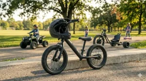 A large-frame balance bike designed for older kids to practice coordination and stunt basics.