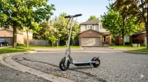 Illustration of a sleek electric scooter designed as an outdoor ride on toy for 10 year olds.