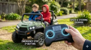Diagram of a 2.4G parental remote control used to manage a 24-volt ride-on toy for safety.