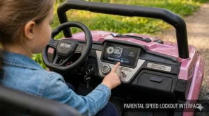An interface showing the high and low speed settings for a pink 24V ride-on toy for 8-10 year olds.