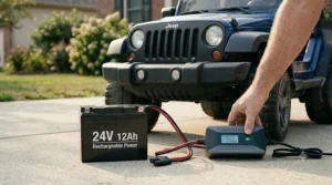 Smart battery charger connected to a 24v battery for ride on toys.