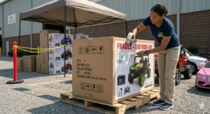 Large box packaging for 24 volt ride on toys on clearance with free shipping options.