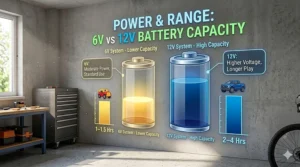Battery capacity comparison diagram analyzing the run times of 6v vs 12v motorized toys.
