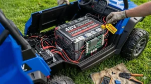 Cutaway illustration of a high-torque brushless motor system used in high-performance 48v ride on toys.