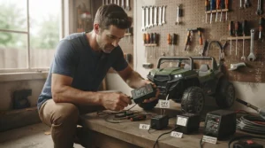 An illustrative guide showing how to match the correct battery charger to the specific ride on toy voltage rating to prevent damage.