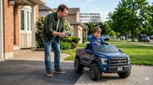 A 12V ride on car for beginners equipped with a parental remote control for added safety.