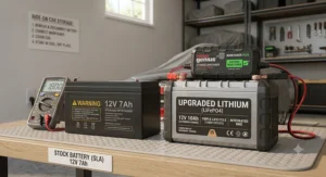 Infographic highlighting differences between SLA and lithium-ion battery for ride on toys applications.