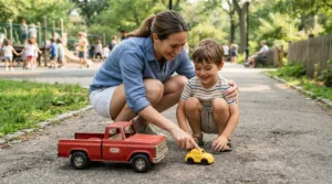 A family reviewing performance of an affordable 24V ride-on car for big kids compared to smaller models.