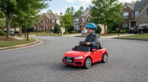 A teen driving a fast electric ride-on for teenagers alongside a go-kart vs mini electric car for teens setup