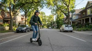 Teen enjoying a smooth ride on an electric scooter alternative ride-on for teens down a suburban street