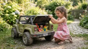 Inspecting trunk space for a two seater ride on truck vs two seater ride on UTV for kids